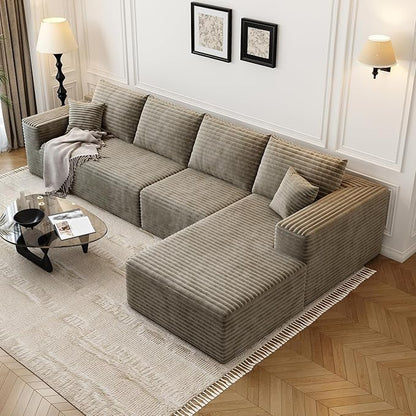 135.4" Cloud Modular Sectional Sofa Couch with L-Shape Chaise,Modern Minimalist Upholstered Couches for Living Room Bedroom,Deep Seat Corner Couch，No Assembly Required (Camel,Right Facing Chaise)