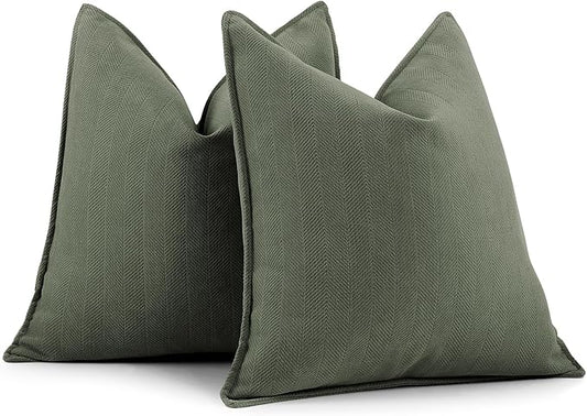 ZWJD Army Green Pillow Covers 18x18 Set of 2 Chenille Throw Pillow Covers with Elegant Design Soft and Luxurious Decorative Throw Pillows for Couch, Bed, and Home Decor