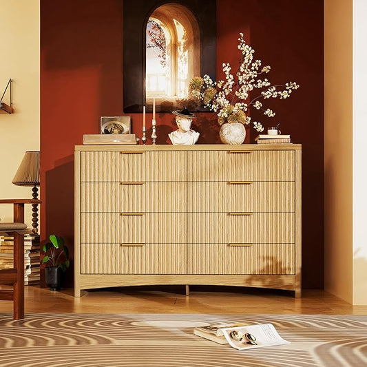 Marsail 8 Drawer Wooden Dresser with Smooth-Glide Drawers, Modern Storage Solution for Bedrooms, Living Rooms, and Hallways, Featuring Large Capacity and an Elegant Natural Wood Finish, Natural Oak