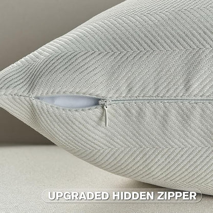 FUTEI Cream White Chenille Throw Pillow Covers 12x20 Inch Set of 2,Soft Wide Chevron Textured Lumbar Pillow Cases,Farmhouse Home Decor for Couch Bed Living Room