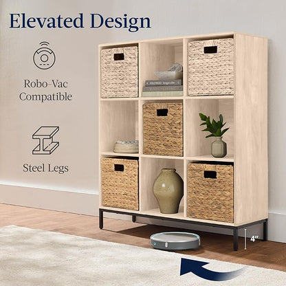 Best Choice Products 9-Cube Bookshelf, 3-Tier Wood Storage Bookcase W/Legs, 11in Shelf Opening, Cube Organizer, Living Room, Office, Nursery - Light Oak