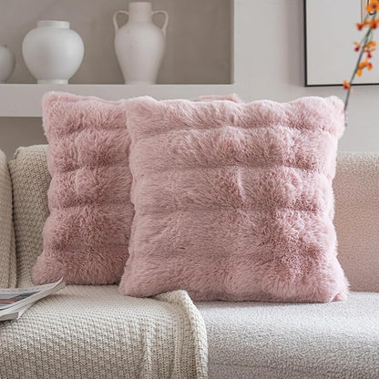 Neelvin Pink Faux Fur Cozy Soft Double-Sided Decorative Throw Pillow Covers 20x20 inch Set of 2,Velvet Pillowcase Cushion Case for Sofa Couch