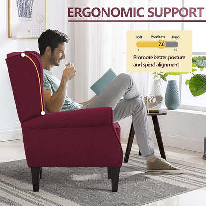 Accent Chair for Living Room Set of 2, High Back Reading Armchairs with Removable Seat Cushion, Mid-Century Single Couch in Fabric, Modern Ergonomic Wingback Chair for Bedroom,Club, Balcony