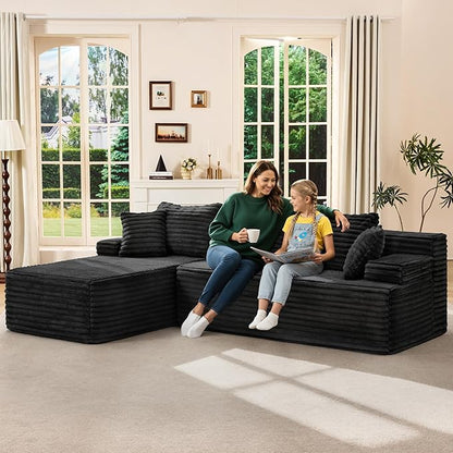 Hobestluk Modular Sectional Couch Sofa,96" Boneless Couches for Living Room, Memory Foam Sectional Couch with Oversized Chaise,L-Shape Couches (Black, Left Facing)