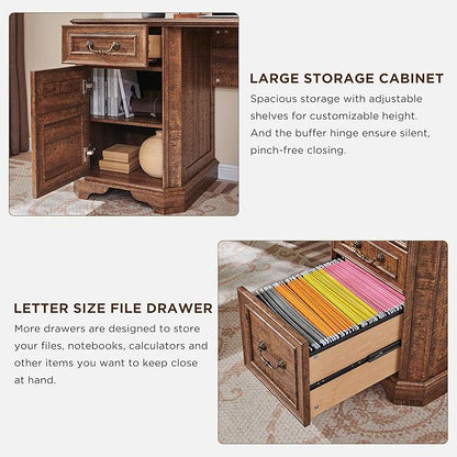 T4TREAM L Shaped Desk with Drawers,59" Farmhouse Wood Home Office Executive Desk,Charging Station,File Drawer, Storage Cabinet,Computer Desk for Work and Study (Reclaimed Barnwood)