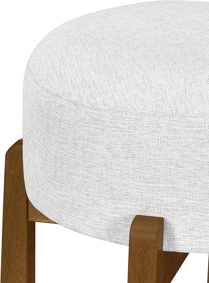 Christopher Knight Home Lera Modern Counter Height Bar Stools Set of 2, Fabric Round Stool Chair for Kitchen Island, Wooden Dining Room Chair, Upholstered Counter Stool with Footrest,Dark Walnut+Ivory