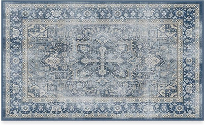 RUGGABLE Washable Area Rug – Kamran Admiral Blue 3x5, Stain-Resistant, Non-Slip – Small Machine Washable Rugs for Living Room, Bedroom, Hallway, Entryway & Office–with Cushioned Pad