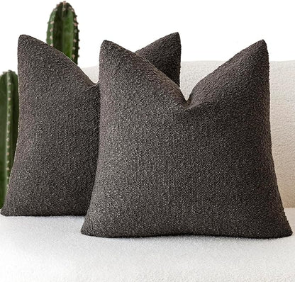 Foindtower Pack of 2, Decorative Textured Boucle Throw Pillow Covers Accent Solid Pillow Cases Cozy Soft Couch Cushion Case for Chair Sofa Bedroom Living Room Home Decor 22 x 22 Inch Dark Brown