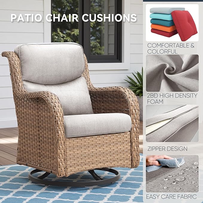 10-Piece Outdoor Patio Cushion Set - Fade & Water Resistant with Removable Olefin Cover, 22x24x4 Inch Memory Foam Cushions for Wicker Sectional Sofa – Beige/Crescent