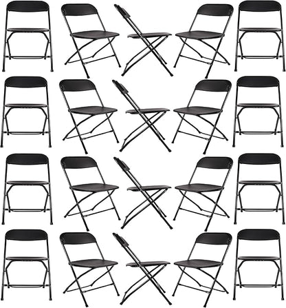 BTEXPERT Set of 20,Black Plastic Folding Chair Steel Frame Commercial High Capacity Event Chair Lightweight Set for Office Wedding Party Picnic Kitchen Dining Church School