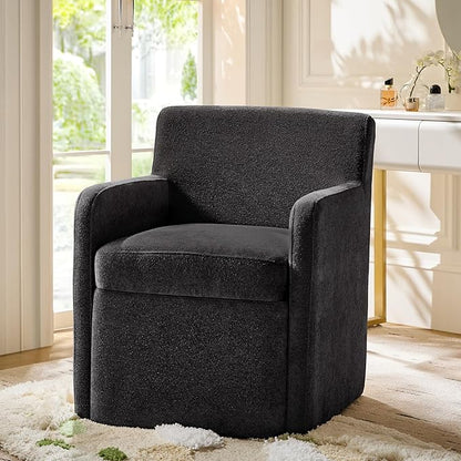 HULALA HOME Upholstered Dining Chair with Smooth-roling Castors, Modern Fabric Side Dining Room Chairs with Built-in Storage, Multi-Purpos Kitchen Chairs for Living Room, Black