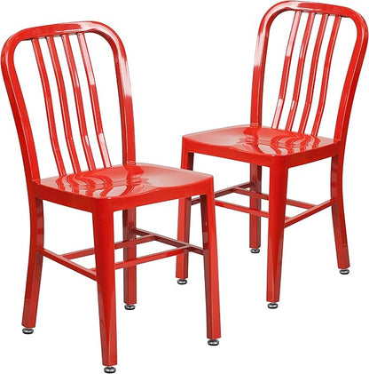 Flash Furniture Gael Indoor/Outdoor Modern Metal Dining Chairs, Commercial-Grade Galvanized Steel Restaurant Chairs, Set of 2, Red