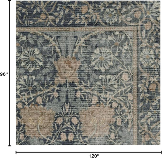 RUGGABLE x Morris & Co Washable Area Rug– Honeysuckle & Tulip Blue 8x10, Stain-Resistant, Non-Slip – Large Machine Washable Rugs for Living Room, Bedroom, Hallway, Entryway & Office–with Standard Pad