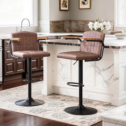 VECELO Bar Stools Set of 4, Adjustable Upholstered Swivel Barstools, Modern Counter Height Bar Stools with Back and Footrest, Island Chairs for Kitchen, Dining Room, Bar