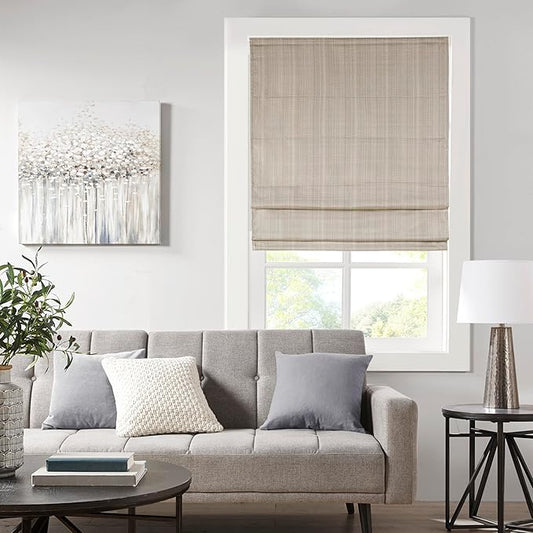 Madison Park Galen Cordless Roman Shade, 23"W x 64"H, Sheen Taupe – Room Darkening, Thermal Insulated, Energy Efficient Window Blind with Subtle Sheen Basketweave Fabric for Privacy