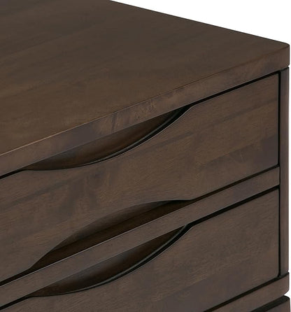SIMPLIHOME Harper Console Table - 40 Inch Wide Solid Hardwood Sofa Table in Walnut Brown, Mid-Century Modern Storage Table for Entryway or Living Room with 4 Drawers, Notched Handles, and Tapered Legs