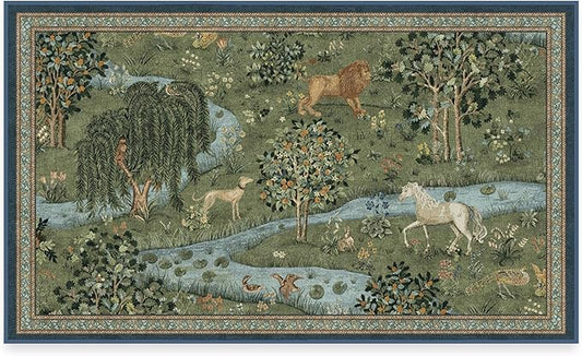 RUGGABLE x Morris & Co Washable Area Rug – Owl & Willow Green 3x5, Stain-Resistant, Non-Slip – Small Machine Washable Rugs for Living Room, Bedroom, Hallway, Entryway & Office–with Cushioned Pad