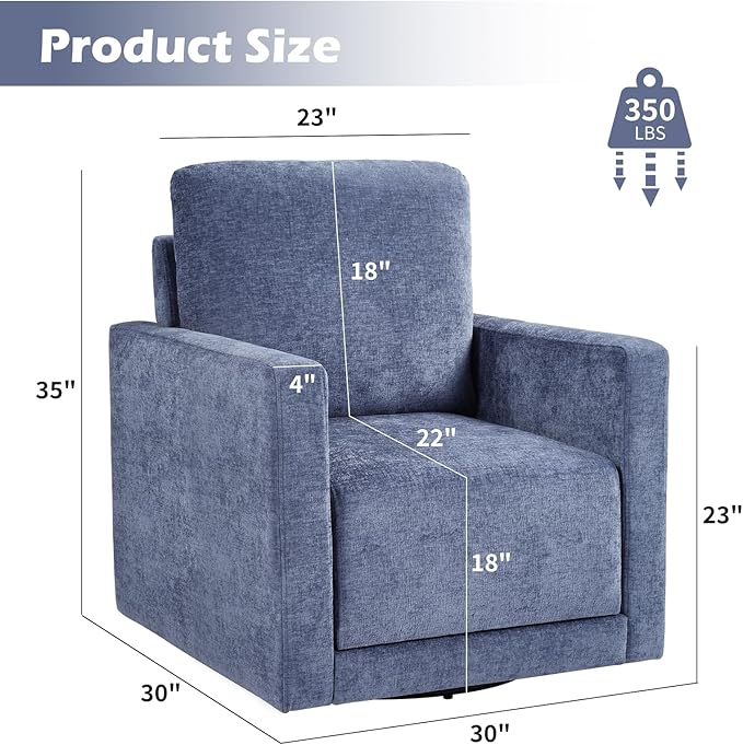INZOY Swivel Accent Chair Set of 2, Comfy 360° Swivel Chair with Hidden Storage, Upholstered Chenille Square Chair for Living Room Bedroom Small Spaces, Fully Assembled, Blue