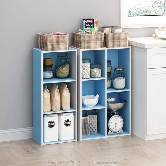 Furinno LUDER Book Shelf, 5-Cube Bookshelf, Reversible Bookcase, 9.4 x 19.5 x 31.5, for Living Room, Bedroom, Home Office, White/Light Blue