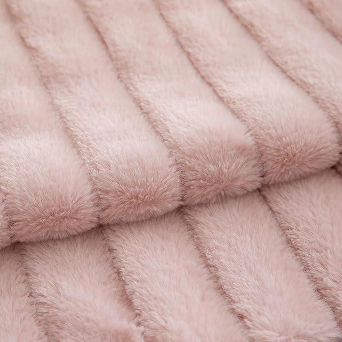 Pack of 2 Faux Fur Throw Pillow Covers 20x20 Inch Striped Decorative Soft Plush Couch Pillow Case Home Decor for Bed, Sofa, Living Room Pink
