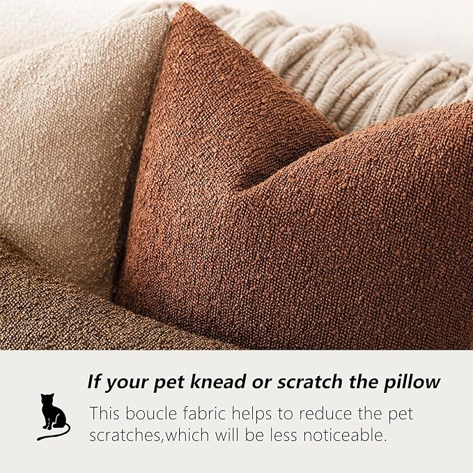 Foindtower Set of 2, Decorative Textured Boucle Throw Pillow Covers Accent Solid Pillow Cases Neutral Soft Cozy Couch Cushion Case for Chair Sofa Bedroom Living Room Home Decor 16x16 Inch Red Taupe