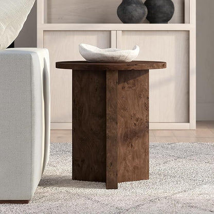 Henn&Hart 20" Scandinavian Round Wooden End Table, Side Table, Nightstand with X-Base for Living Room, Office, Family Room, or Bedroom, Espresso Burl