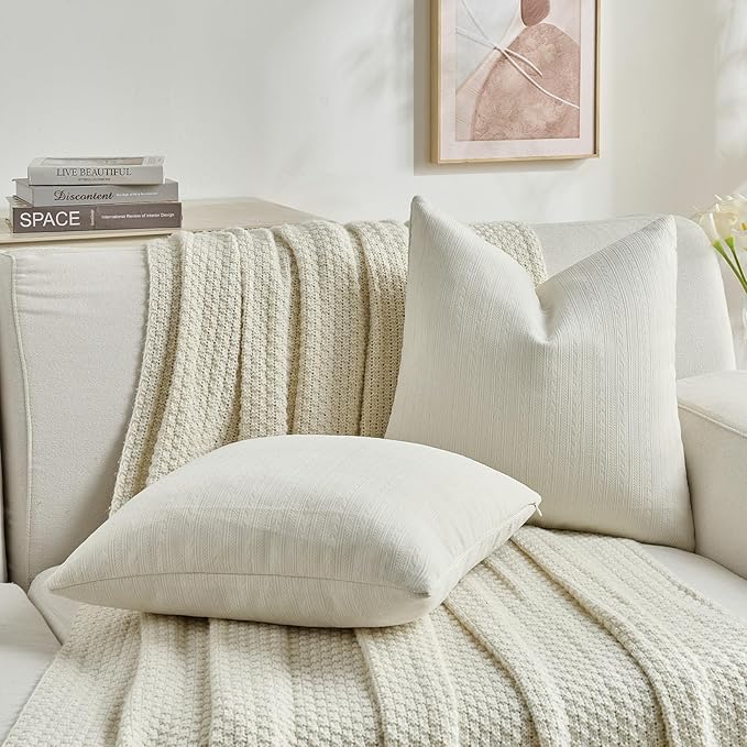 FUTEI Cream Decorative Throw Pillow Covers 12x20 Inch Set of 2,Soft Cozy Wheat Ear Striped Patterns Lumbar Pillow Cases,Modern Home Decor for Couch Bed Living Room