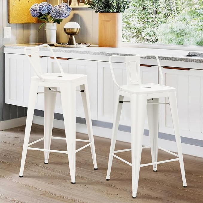 HAOBO Home Metal Bar Stools Set of 2 Low Back Counter Height Barstools 26" Industrial Barstool Patio Stool Metal Kitchen Stools Bar Chairs for Indoor Outdoor