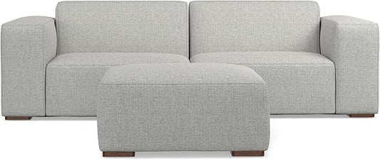 SIMPLIHOME Rex Modular Sofa and Ottoman Set in 100% Recycled Polyester Tightly Woven Performance Fabric, Pale Grey, 88-inch-Wide 2-Seater Couch and Matching 34-inch-Wide Table Ottoman for Living Room