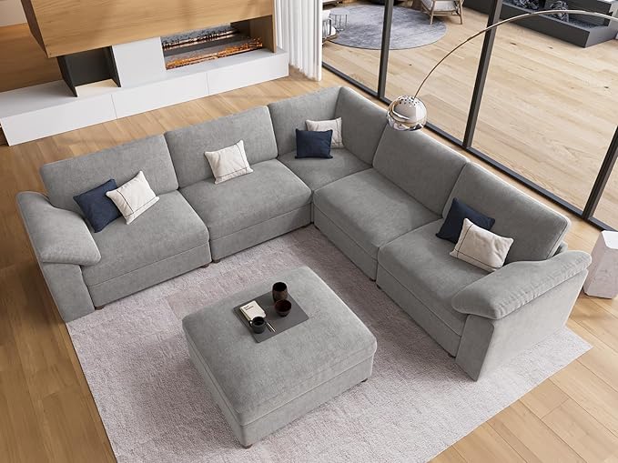 EASE MOOSE Oversized Sectional Modular Sofa, L Shape Grey Sectional Wide Deep seat,FSC Certified Comfortable Chenille Cloud Couch