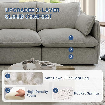 Cloud Movable Ottoman, Waterproof Down Filled Modular Sectional Sofa, High Backrest Sectional Couches for Living Room, Modern Modular Couch with Removable Cover, Light Gray
