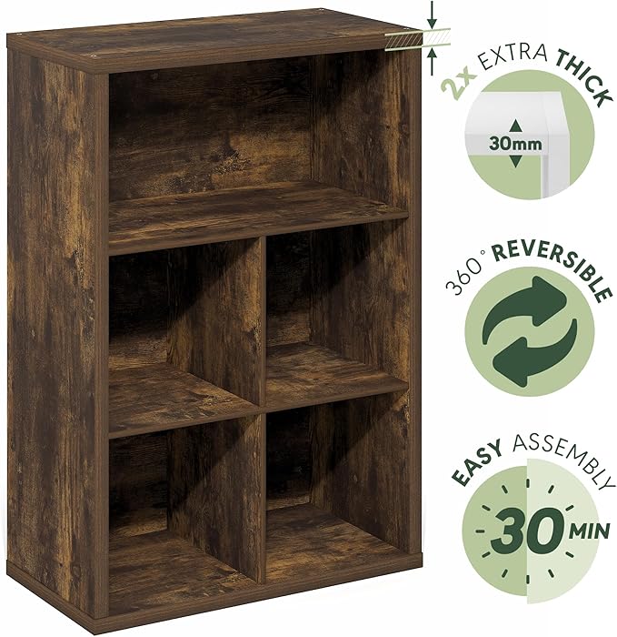 Furinno Cubicle Book Shelf, 5-Cube Bookshelf, Cube Storage Organizer Bookcase with Closed Back, 15.3 x 29.9 x 43.3, for Living Room, Bedroom, Home Office, Amber Pine