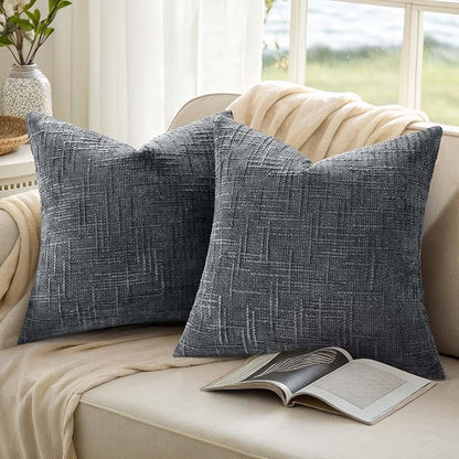 decorUhome Dark Grey Chenille Throw Pillow Covers 26x26 Set of 2 Thick Textured Slubby Couch Pillow Covers Farmhouse Accent Modern Neutral Decorative Pillow Cases for Bed Sofa Living Room