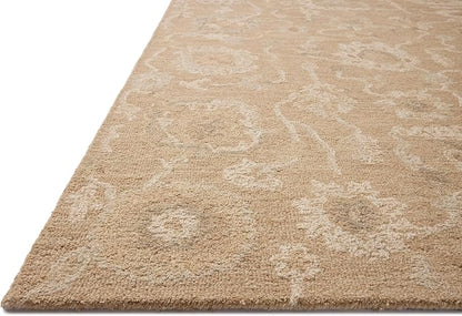 Loloi Chris Loves Julia Dorothea Collection DRT-01 Sand/Pebble 11'-6" x 15' Area Rug Wool Neutral Floral Living Room Bedroom Carpet