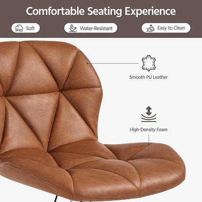 Yaheetech Bar Stools Set of 4, Adjustable PU Leather Swivel Barstools, Modern Counter Stools with Back and Footrest, Counter Height Barstools for Bar, Kitchen, Dining Room, Retro Brown