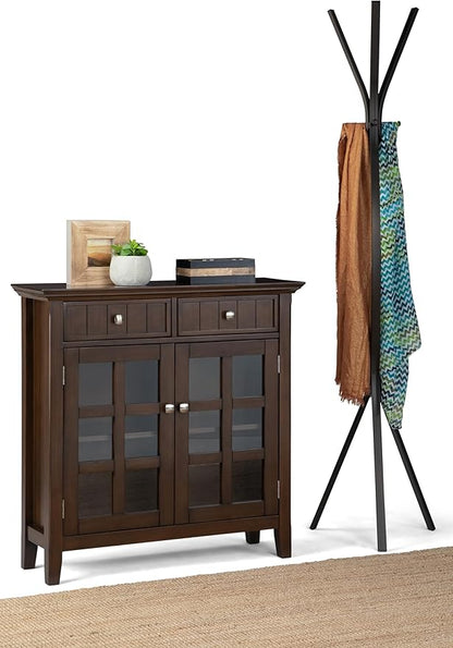 SIMPLIHOME Acadian SOLID WOOD 36 inch Wide Transitional Entryway Storage Cabinet in Natural Aged Brown for the Living Room, Entryway and Family Room
