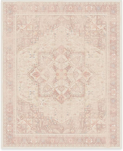 RUGGABLE Washable Area Rug – Kamran Soft Pink 8x10, Stain-Resistant, Non-Slip – Large Machine Washable Rugs for Living Room, Bedroom, Hallway, Entryway & Office–with Cushioned Pad