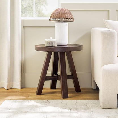 Walker Edison Colt Modern Farmhouse Solid Wood Round Side Table, 18 Inch, Espresso