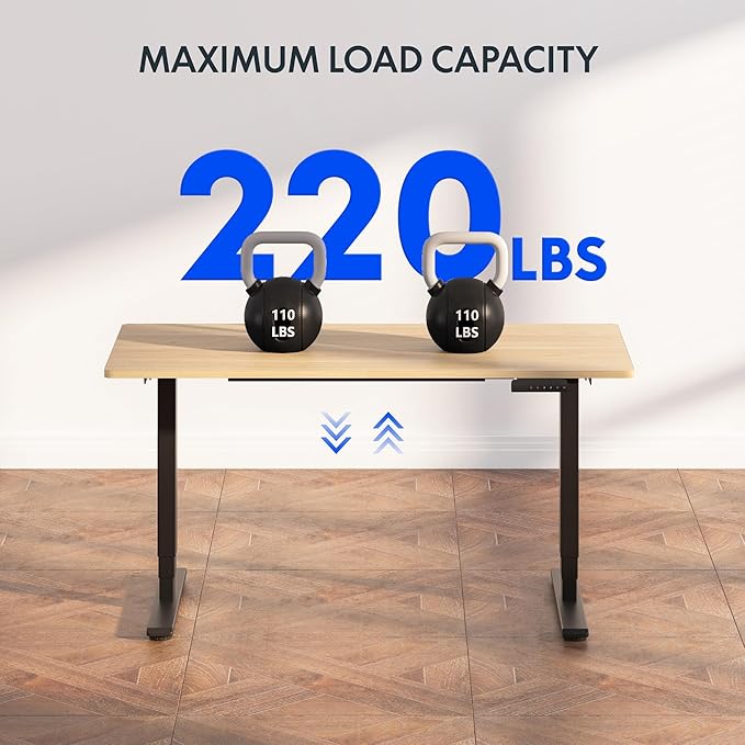 FLEXISPOT E6 3 Stages Dual Motor Electric Standing Desk 55x28 Inch Whole-Piece Board Height Adjustable Electric Sit Stand Desk(Black Frame + Maple Desktop, 2 Packages)