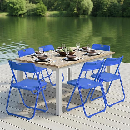 Karl home 6 Pcs Folding Chair, 300LBS Lightweight Foldable Plastic Chair, Reinforced Metal Frame Easy to Fold & Store for Indoor & Outdoor, Wedding, Party, Meeting Room, Patio and Garden, Blue