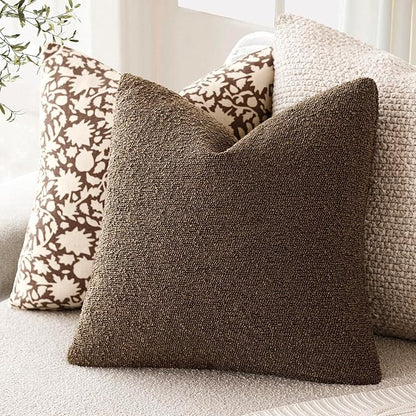 Foindtower Pack of 2 Textured Boucle Throw Pillow Covers Accent Solid Decorative Pillow Cases Cozy Woven Couch Cushion Case for Sofa Bedroom Living Room Home Decor 20x20 Inch Chocolate