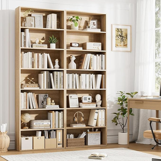 FACBOTALL 82" Tall Bookshelf, 7-Tier Open Shelves Bookcase, Freestanding Display Storage Shelves, Tall Bookcase Home Decor Furniture for Home Office, Living Room, Bedroom, Light Oak