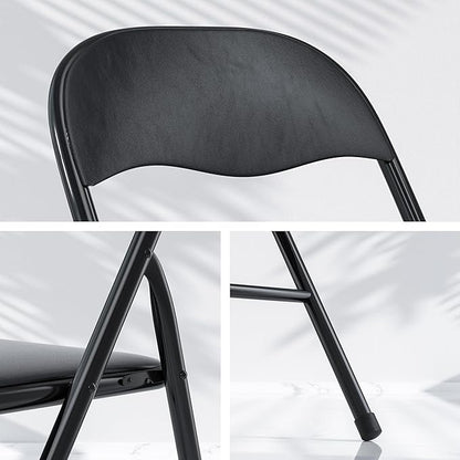 VECELO Folding Chairs 4 Pack Metal Portable with Soft PU Padded Seats for Home/Office/Party, Black