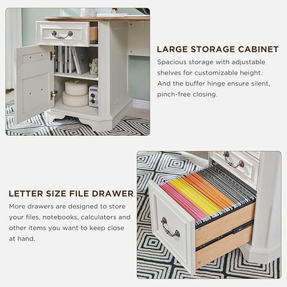T4TREAM L Shaped Desk with Drawers,59" Farmhouse Wood Home Office Executive Desk,Charging Station,File Drawer, Storage Cabinet,Computer Desk for Work and Study (Antique White)