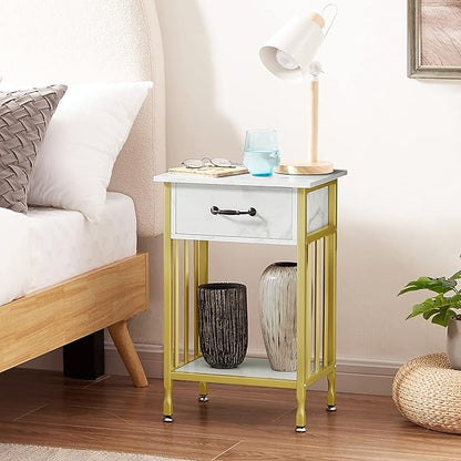 VECELO Nightstands, Industrial Side Table/End Tables with Drawer and Storage Shelf, Night Stands for Bedroom, Living Room, Wood Metal Furniture, Easy Assembly