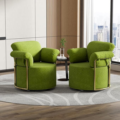 KEIKI Modern Comfy Swivel Accent Reading Chair, 360°Round Upholstered Barrel Armchair Single Club Lounge Sofa Chairs for Living Room,Bedroom, Office,Green