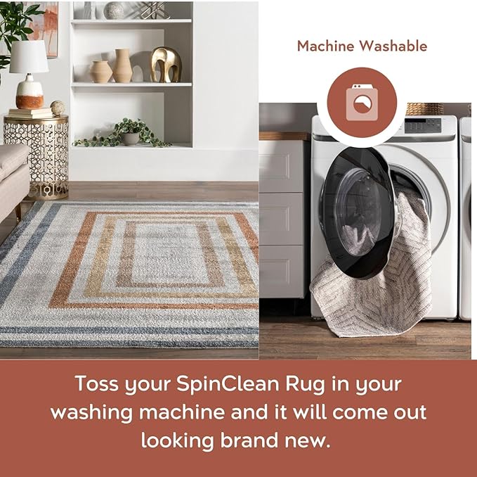 nuLOOM 6' Round Machine Washable Stain-Resistant Area Rug Low Profile for Living Room, Bedroom, and Dining Room, Alienor Multicolor