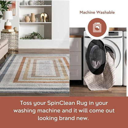 nuLOOM 9' x 12' Machine Washable Stain-Resistant Area Rug Low Profile for Living Room, Bedroom, and Dining Room, Alienor Multicolor