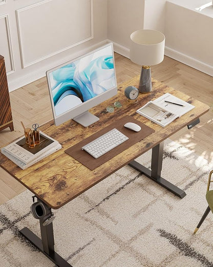 CubiCubi Height Adjustable Electric Standing Desk, 63 x 28 Inches Sit Stand up Desk, Large Memory Computer Home Office Desk with Two-Piece Desktop (Rustic Brown)