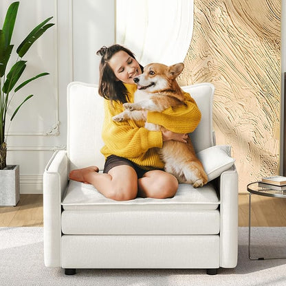 Vesgantti 40" Single Seat Sofa, Comfy Cloud Couch Deep Seat Upholstered Couch Chenille Modern Sofa with Armrest Pillow, Easy Assembly for Living Room, Bedroom and Apartment, Snow White